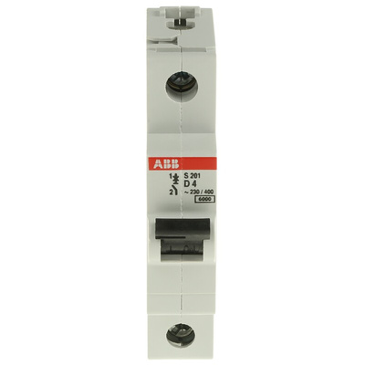 ABB System Pro M Compact S200 MCB, 1P, 4A Curve D, 253V AC, 72V DC, 6 kA Breaking Capacity