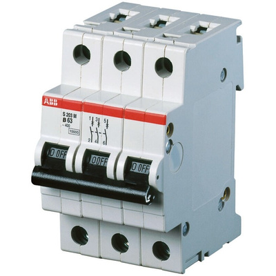 ABB System Pro M Compact S200M MCB, 3P, 20A Curve B, 440V AC, 10 kA Breaking Capacity