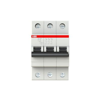 ABB Compact Home SH200 MCB, 3P, 16A Curve B, 440V AC, 6 kA Breaking Capacity