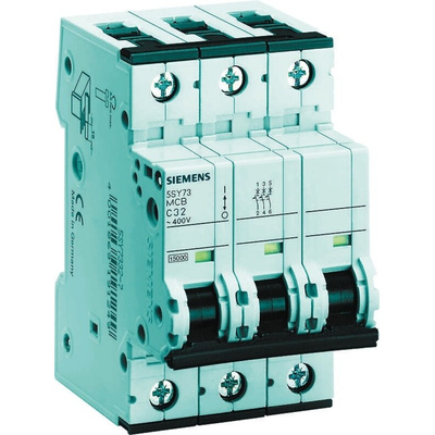 Siemens Sentron 5SY7 MCB, 3P, 25A Curve C, 400V AC, 15 kA Breaking Capacity