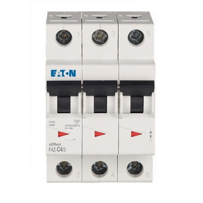 Eaton xEffect MCB, 3P, 4A Curve C, 400V AC, 60V DC, 10 kA Breaking Capacity