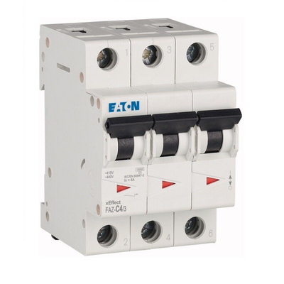Eaton xEffect MCB, 3P, 4A Curve C, 400V AC, 60V DC, 10 kA Breaking Capacity