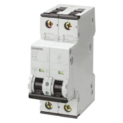 Siemens Sentron 5SY4 MCB, 2P, 16A Curve D, 400V AC, 10 kA Breaking Capacity