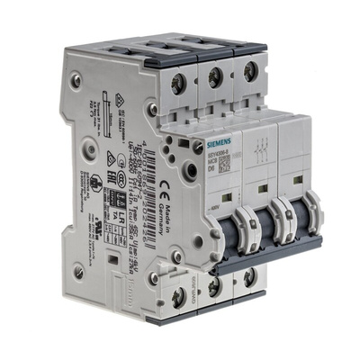 Siemens Sentron 5SY4 MCB, 3P, 6A Curve D, 400V AC, 10 kA Breaking Capacity