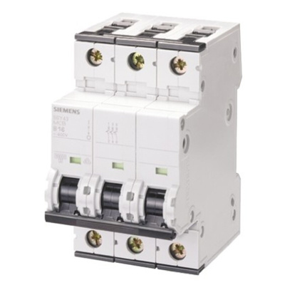 Siemens Sentron 5SY4 MCB, 3P, 10A Curve D, 400V AC, 10 kA Breaking Capacity