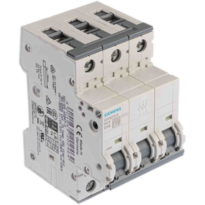 Siemens Sentron 5SY4 MCB, 3P, 16A Curve D, 400V AC, 10 kA Breaking Capacity