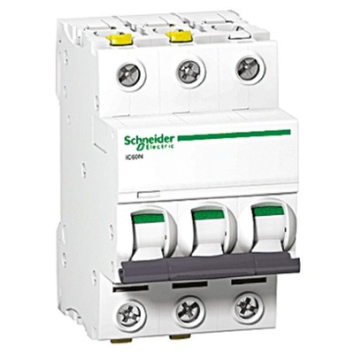 Schneider Electric Acti 9 C60HB MCB, 3P, 2A Curve B, 12 → 440V AC, 100 → 133V DC, 10 kA Breaking Capacity