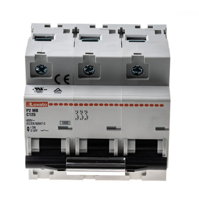 Lovato ModuLo P2MB MCB, 3P, 125A Curve C, 230V AC, 60V DC, 10 kA Breaking Capacity