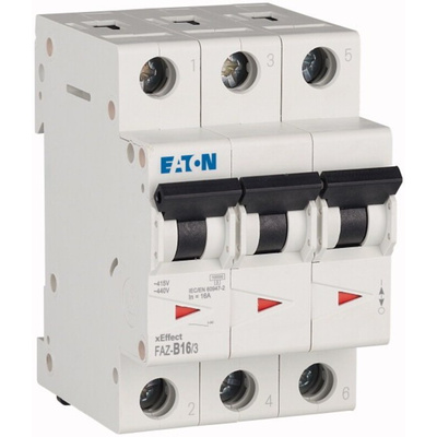 Eaton xEffect MCB, 3P, 16A Curve B, 240 → 415V AC, 10 kA Breaking Capacity