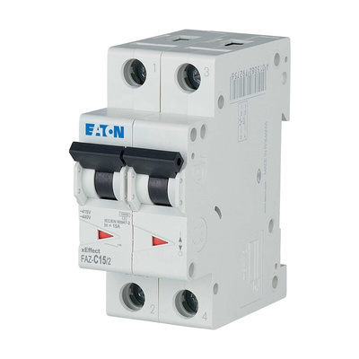 Eaton xEffect MCB, 2P, 15A Curve C, 240 → 415V AC, 415V DC, 10 kA Breaking Capacity