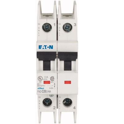 Eaton xEffect MCB, 2P, 20A Curve C, 240 → 415V AC, 60V DC, 10 kA Breaking Capacity