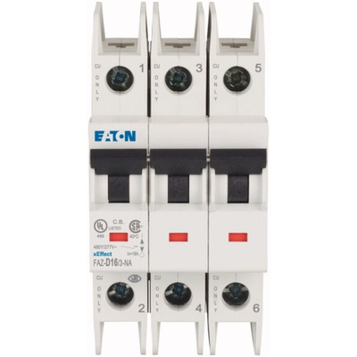 Eaton xEffect MCB, 3P, 16A Curve D, 240 → 415V AC, 60V DC, 10 kA Breaking Capacity