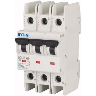 Eaton xEffect MCB, 3P, 16A Curve D, 240 → 415V AC, 60V DC, 10 kA Breaking Capacity