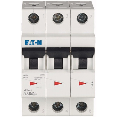 Eaton xEffect MCB, 3P, 40A Curve D, 240 → 415V AC, 60V DC, 10 kA Breaking Capacity