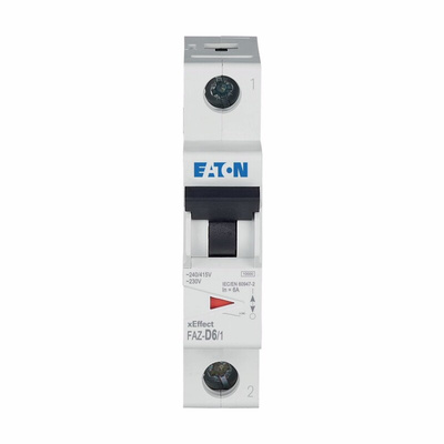 Eaton xEffect MCB, 1P, 6A Curve D, 240V AC, 48V DC, 10 kA Breaking Capacity