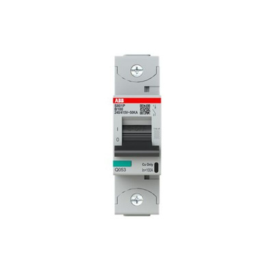ABB High Performance S800N MCB, 1P, 100A Curve B, 400V AC, 36 kA Breaking Capacity