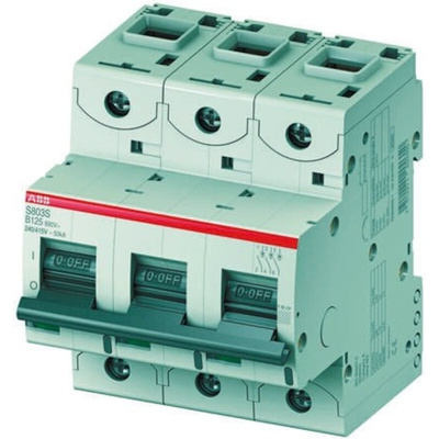 ABB High Performance S800S MCB, 3P, 63A Curve B, 400V AC, 250V DC, 50 kA Breaking Capacity