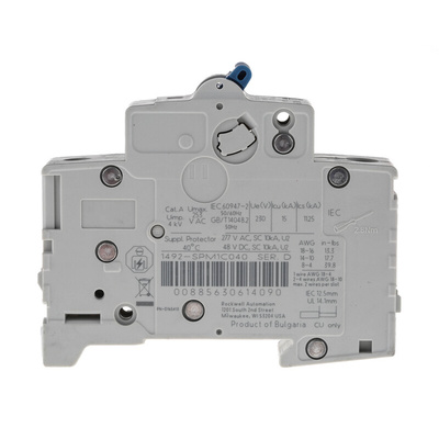 Allen Bradley 1492 1492-SPM MCB, 1P, 4A Curve C, 277V AC, 48V DC, 10 kA Breaking Capacity