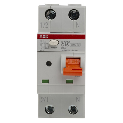 ABB S-ARC1 MCB, 1P+N, 16A Curve C, 240V AC, 6 kA Breaking Capacity