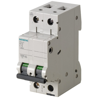 Siemens Sentron 5SL4 MCB, 2P, 4A Curve D, 400V AC, 60V DC, 10 kA Breaking Capacity