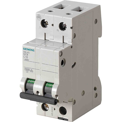 Siemens SENTRON 5SL4 MCB, 1P+N, 16A Curve D, 230V AC, 10 kA Breaking Capacity