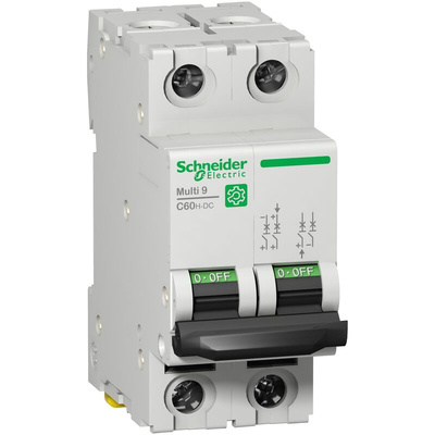 Schneider Electric Multi 9 C60H-DC MCB, 2P, 63A Curve C, 15 kA Breaking Capacity