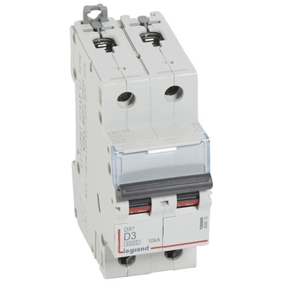 Legrand DX3 Circuit Breaker, 2P, 3A Curve D, 400V AC, 10 kA Breaking Capacity