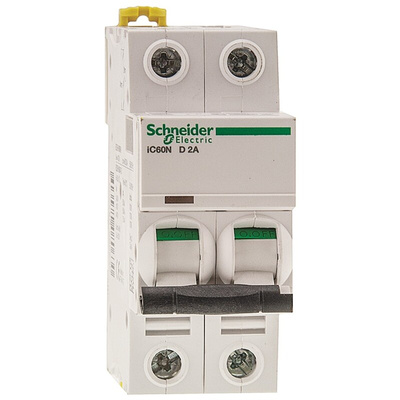 Schneider Electric Acti 9 iC60N MCB, 2P, 2A Curve C, 12 → 60 V, 100 → 130 V, 220 → 240 V, 380