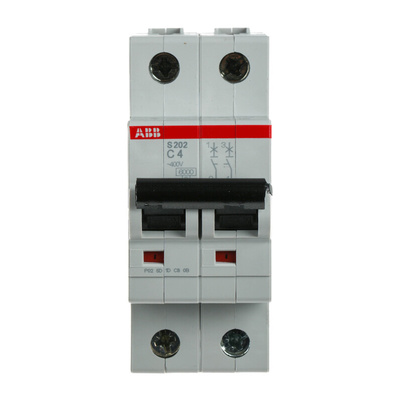 ABB System Pro M Compact S200 MCB, 2P, 4A Curve C, 400V AC, 6 kA Breaking Capacity
