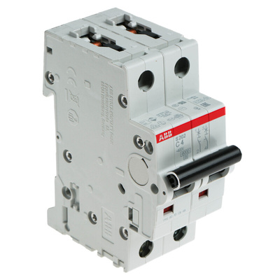 ABB System Pro M Compact S200 MCB, 2P, 4A Curve C, 400V AC, 6 kA Breaking Capacity