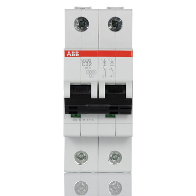 ABB System Pro M Compact S200 MCB, 2P, 32A Curve C, 400V AC, 125V DC, 6 kA Breaking Capacity