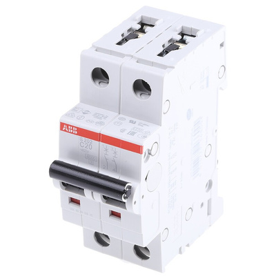 ABB System Pro M Compact S200 MCB, 2P, 20A Curve C, 400V AC, 125V DC, 6 kA Breaking Capacity