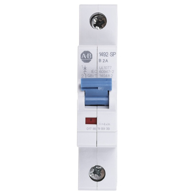 Allen Bradley 1492 1492-SPM MCB Mini Circuit Breaker, 1P, 2A Curve B, 277V AC, 48V DC, 15 kA Breaking Capacity