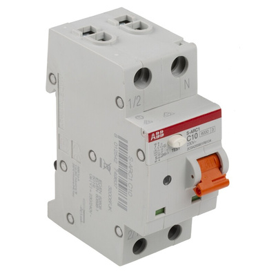 ABB S-ARC1 MCB, 1P+N, 10A Curve C, 240V AC, 6 kA Breaking Capacity