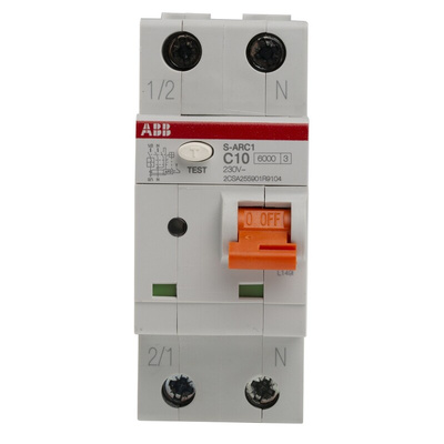 ABB S-ARC1 MCB, 1P+N, 10A Curve C, 240V AC, 6 kA Breaking Capacity