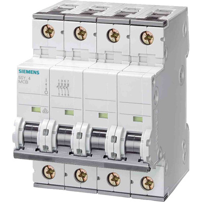 Siemens SENTRON 5SY4 MCB, 3P+N, 13A Curve D, 400V AC, 72V DC, 10 kA Breaking Capacity