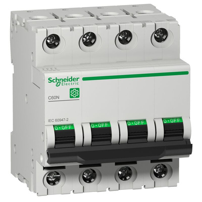 Schneider Electric Multi 9 C60N MCB, 4P, 63A Curve B, 40 kA Breaking Capacity