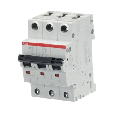 ABB System Pro M Compact S200 MCB, 3P, 100A Curve C, 440V AC, 6 kA Breaking Capacity