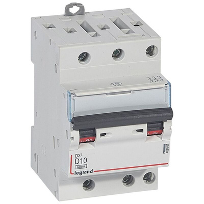 Legrand DX3 Circuit Breaker, 3P, 10A Curve D, 400V AC, 10 kA Breaking Capacity