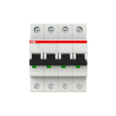ABB System Pro M Compact S200 MCB, 4P, 13A Curve C, 400V AC, 6 kA Breaking Capacity