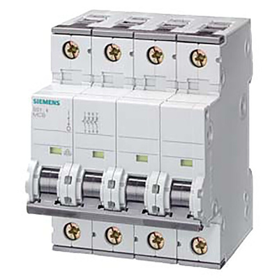 Siemens Sentron 5SY4 MCB, 4P, 1A Curve C, 400V AC, 10 kA Breaking Capacity