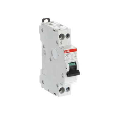 ABB SN201 MCB, 1P+N, 6A Curve C, 230V AC, 4.5 kA Breaking Capacity