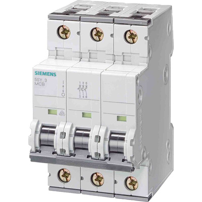 Siemens SENTRON 5SY4 MCB, 3P, 1.6A Curve D, 400V AC, 72V DC, 10 kA Breaking Capacity