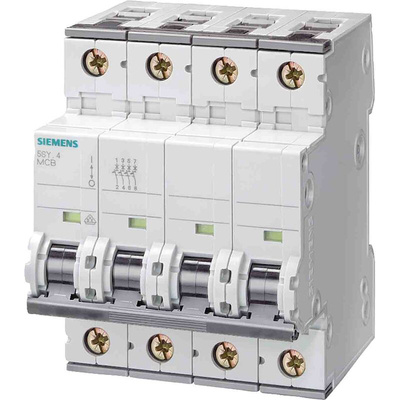 Siemens SENTRON 5SY6 MCB, 4P, 13A Curve C, 400V AC, 72V DC, 5 kA Breaking Capacity