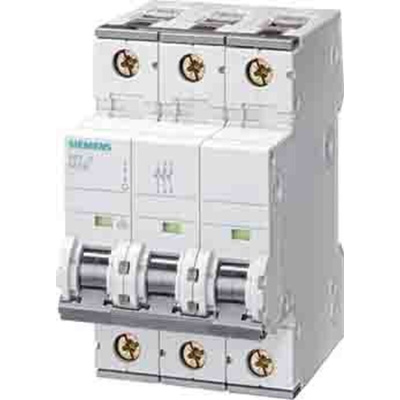 Siemens SENTRON 5SY6 MCB, 3P, 63A Curve C, 400V AC, 72V DC, 5 kA Breaking Capacity