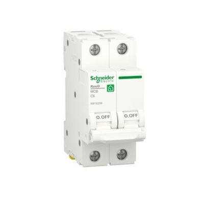 Schneider Electric Resi9 R9F MCB, 2P, 6A Curve C