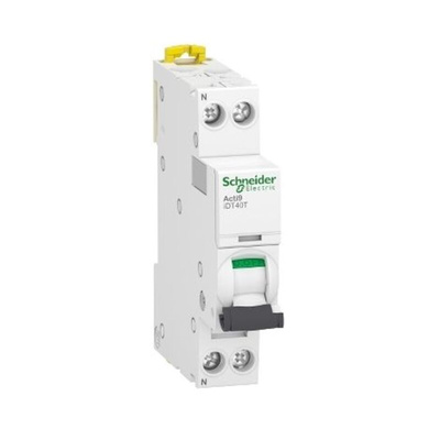 Schneider Electric Acti 9 Acti9 iDT40T MCB, 1P+N, 40A Curve B, 230V AC