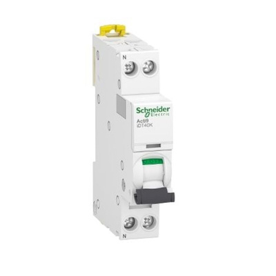 Schneider Electric Acti 9 Acti9 iDT40K MCB, 1P+N, 6A Curve C, 230V AC