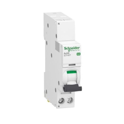 Schneider Electric Acti 9 Acti9 iDT40T XA MCB, 1P+N, 40A Curve C, 230V AC