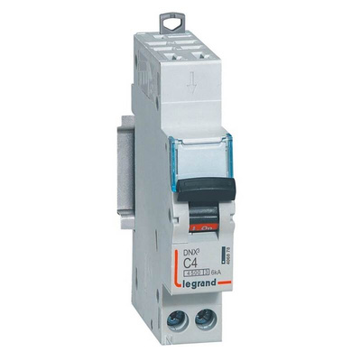 Legrand DNX3 Circuit Breaker, 1P+N, 4A Curve C, 230V AC, 6 kA Breaking Capacity